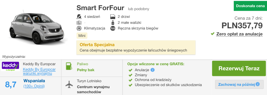 zarezerwuj auto w turynie