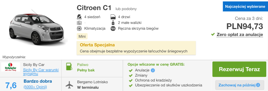 zarezerwuj auto we wloszech