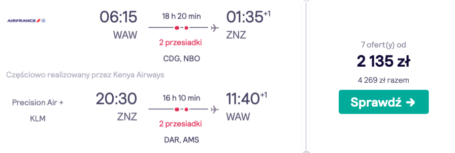 zarezerwuj loty na zanzibar