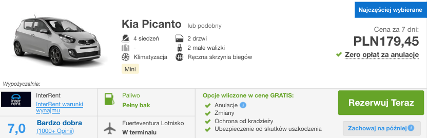 zarezerwuj auto na fuercie