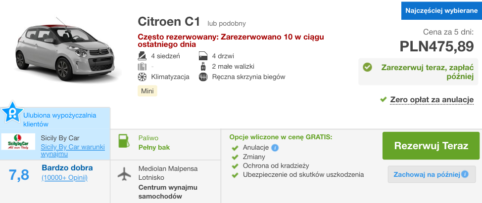 zarezerwuj auto w mediolanie