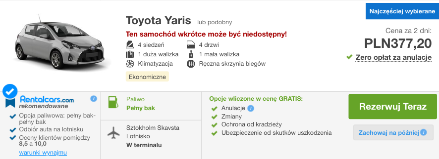 zarezerwuj auto w szwecji