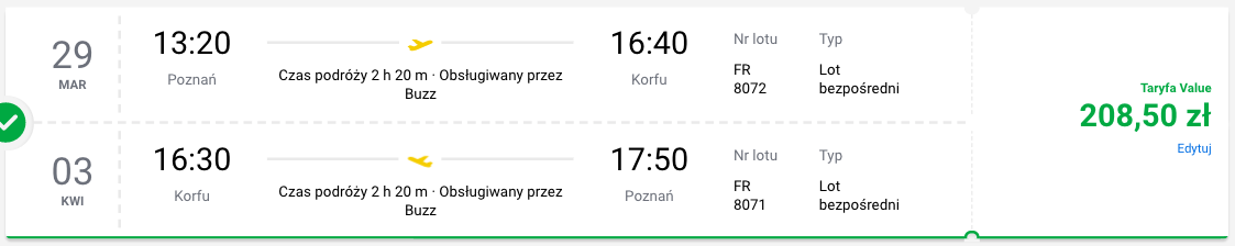 zarezerwuj loty na korfu