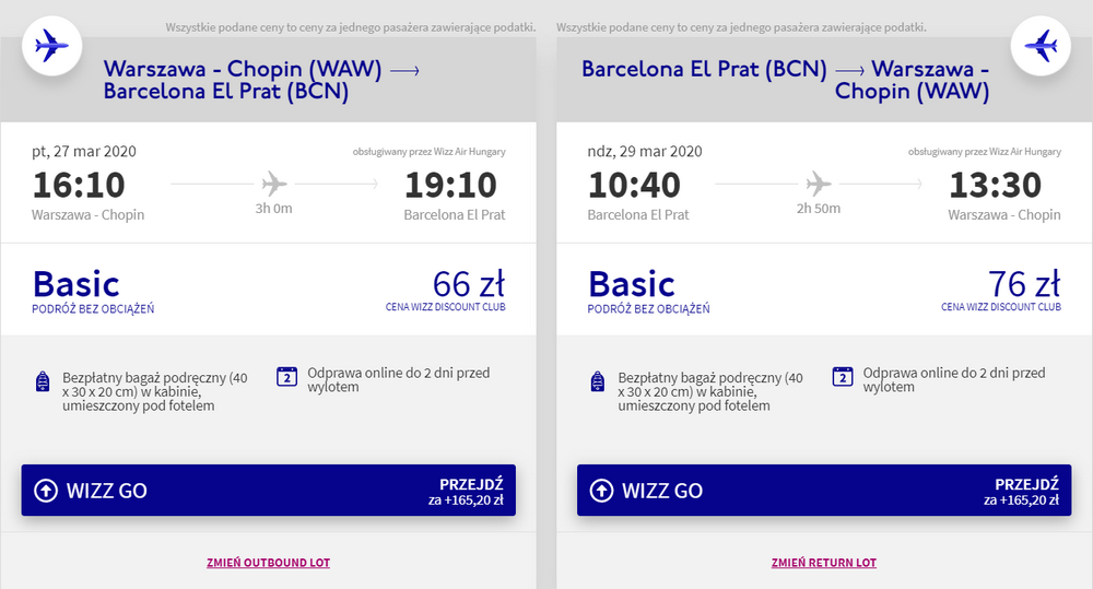 z warszawy do barcelony