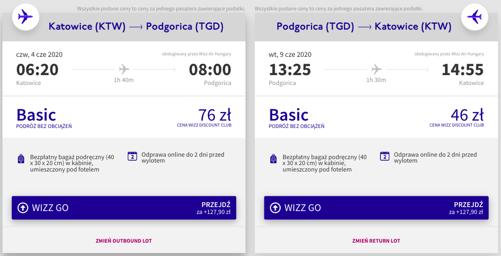 zarezerwuj loty do podgoricy
