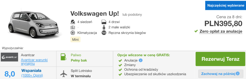 zarezerwuj auto w splicie