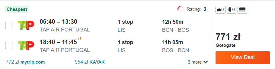 loty do bostonu