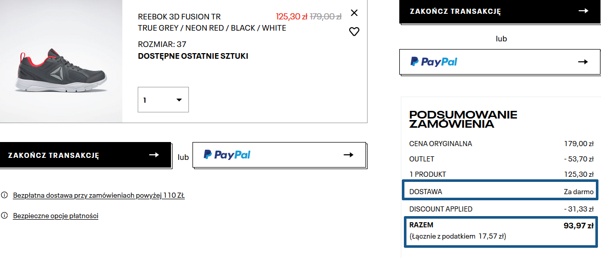 Zamówienie Reebok