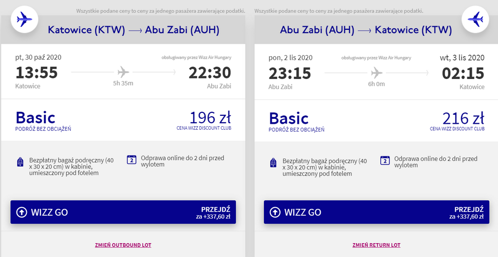 loty do Abu Zabi