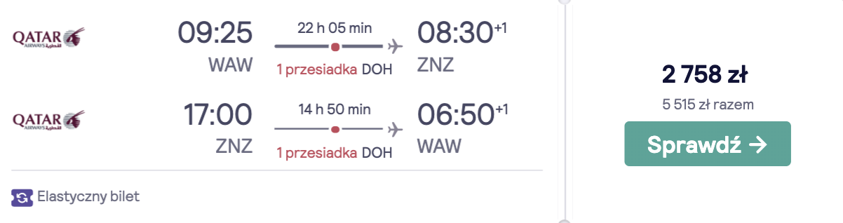 zarezerwuj loty na zanzibar