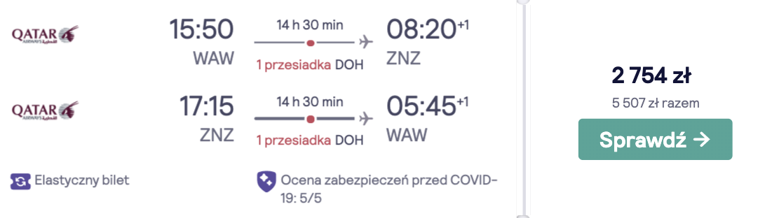 zarezerwuj loty na zanzibar
