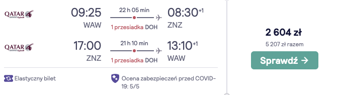 zarezerwuj loty na zanzibar