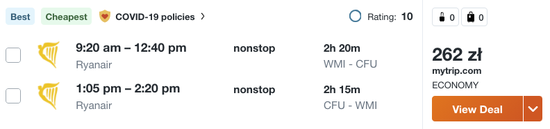 zarezerwuj loty na korfu