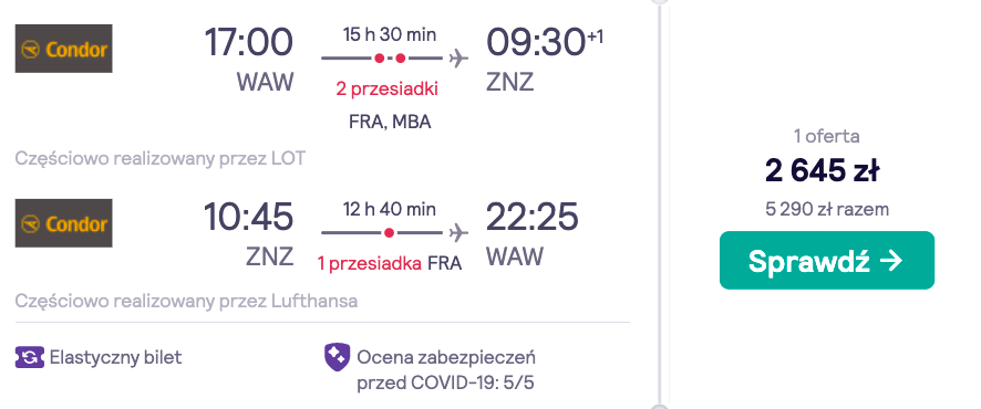 zarezerwuj loty na zanzibar