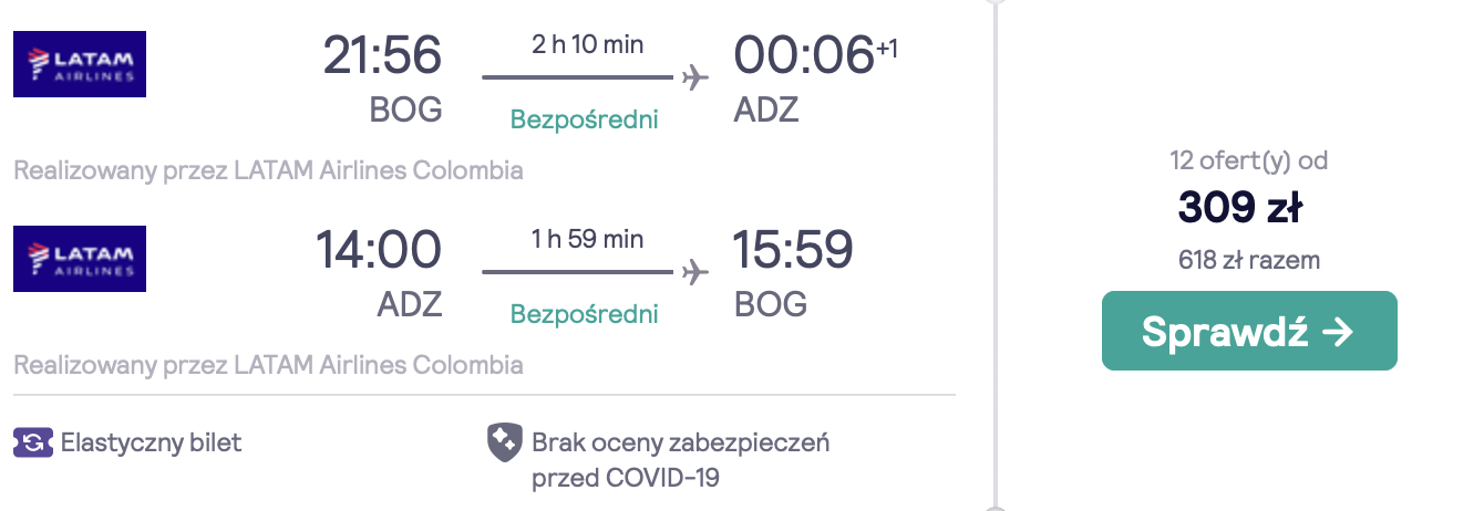 zarezerwuj loty do bogoty