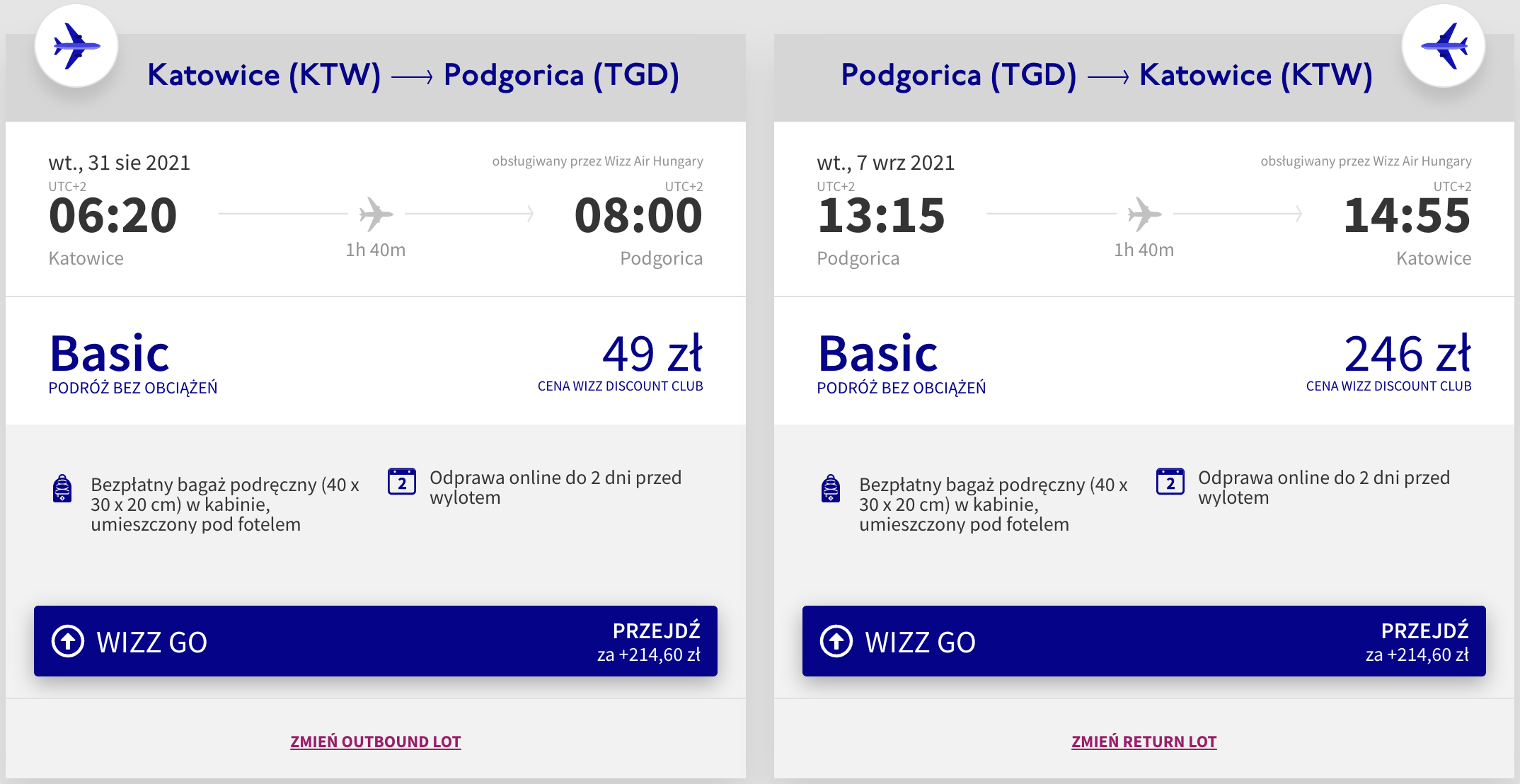 zarezerwuj loty do podgoricy