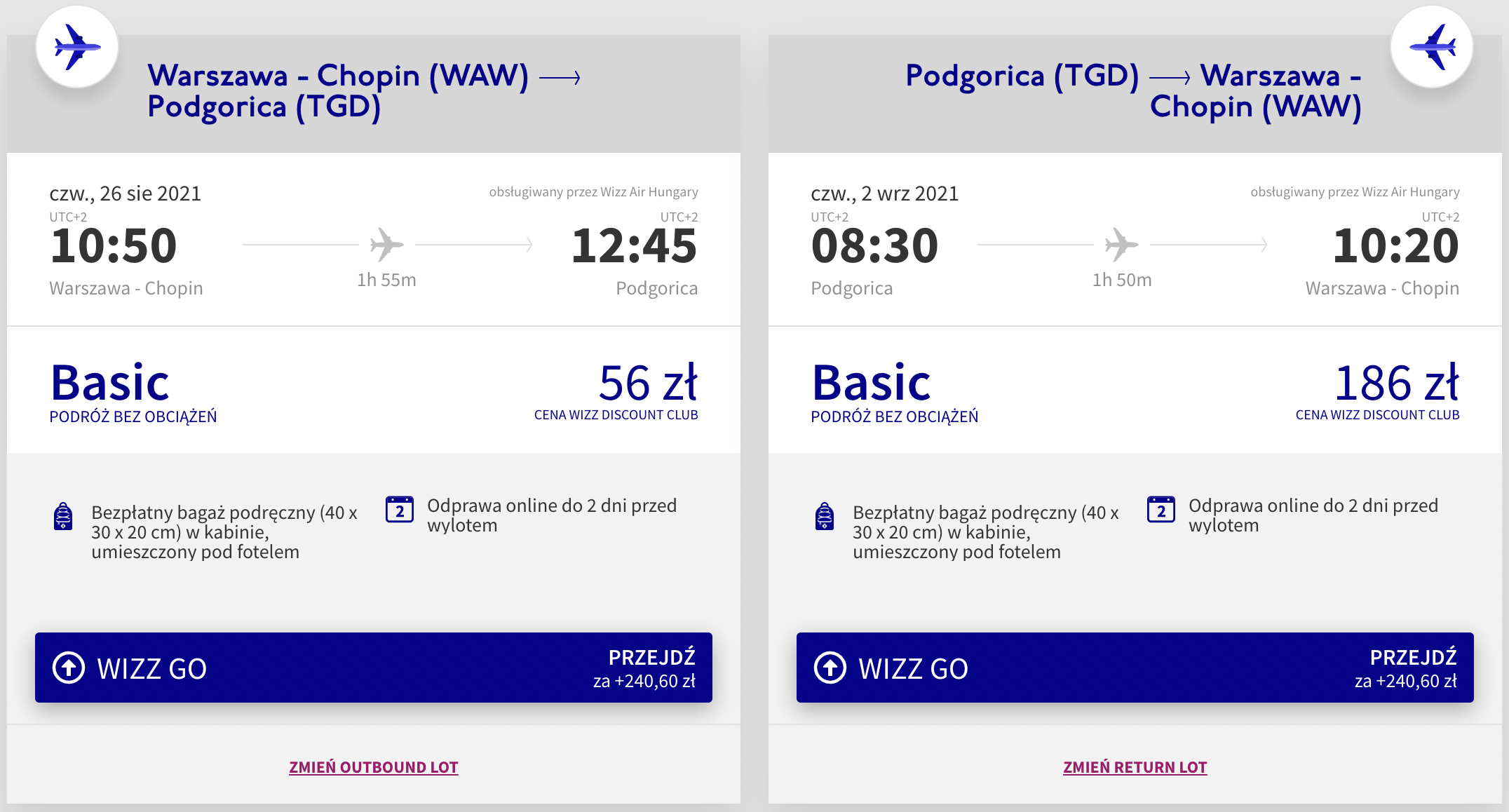 zarezerwuj loty do podgoricy
