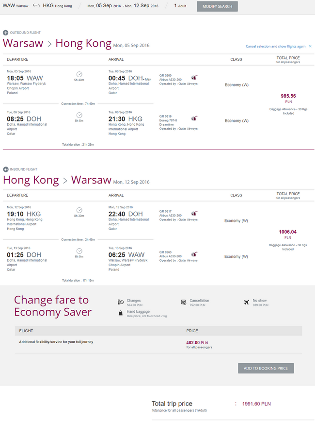 WAW - HKG