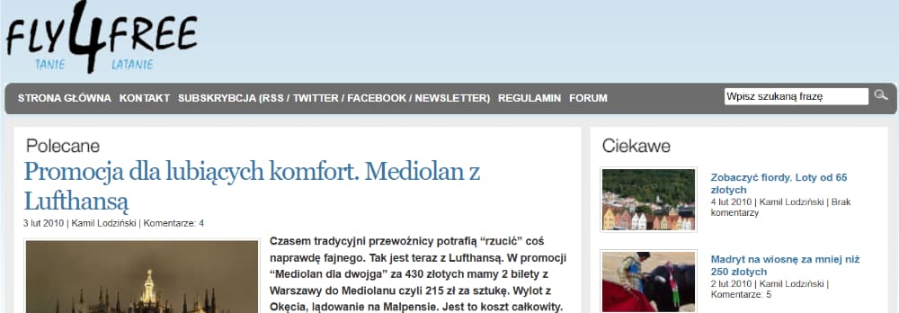 Fly4free.pl w 2009 roku