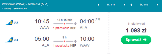 rezerwacja lotów z Warszawy do Kazachstanu