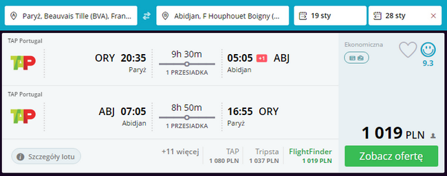 bilety lotnicze do Abidżanu za 1019 złotych