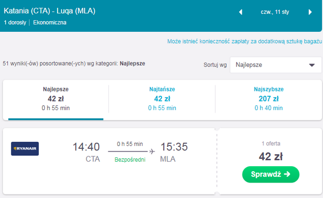 przelot z sycylii na malte