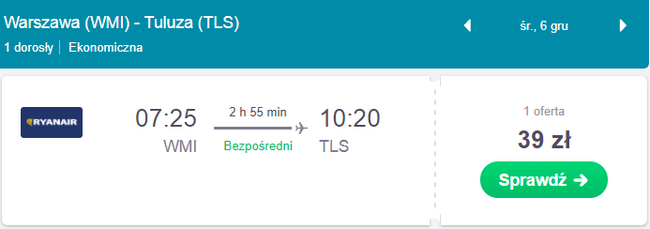loty z warszawy do tuluzy
