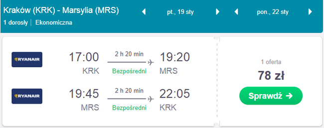 loty z krakowa do marsylii