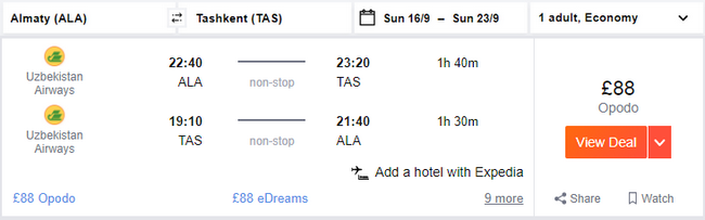 loty z ałmatów do taszkientu