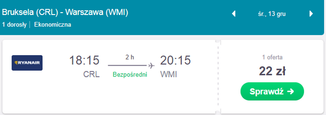 loty z brukseli do warszawy