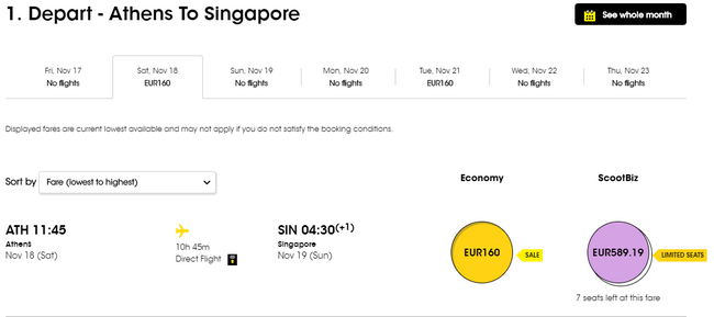 lot z Aten do Singapuru