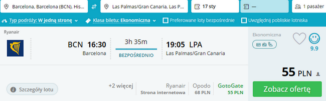 rezerwacja biletu z Barcelony do Las Palmas