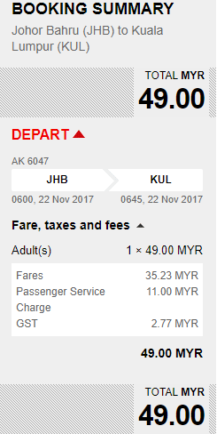 lot z Jahor Bahru do Kuala Lumpur