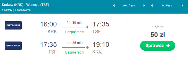 rezerwacja lotów z Krakowa do Wenecje