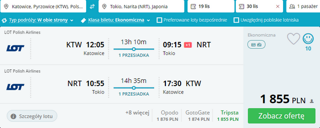 rezerwacja lotów z Katowic do Tokio