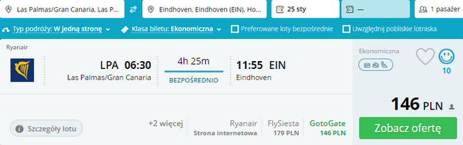 rezerwacja lotu z Las Palmas do Eindhoven