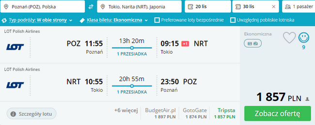 rezerwacja lotów z Poznania do Tokio