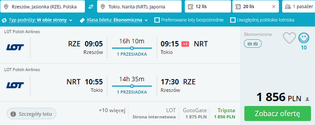 rezerwacja lotów z Rzeszowa do Tokio