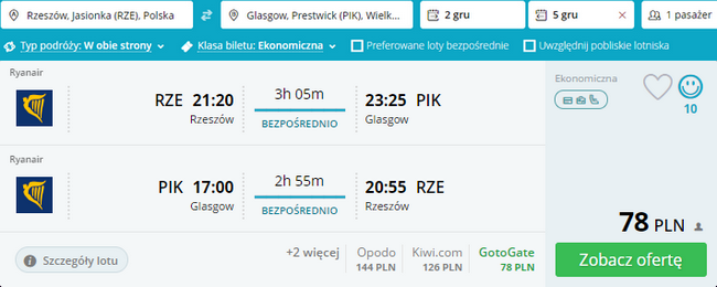 rezerwacja biletów z Rzeszowa do Glasgow