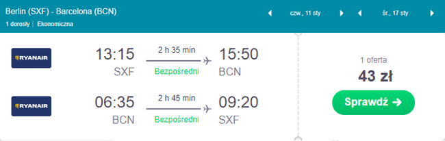 loty z Berlina do Barcelony