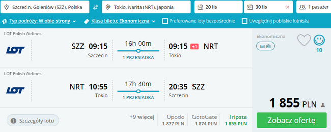 rezerwacja lotów ze Szczecina do Tokio