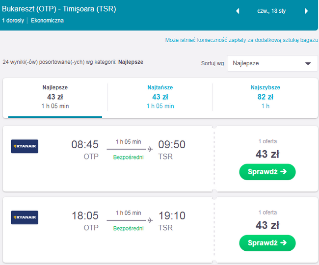 rumunia loty krajowe