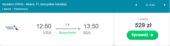 rezerwacja biletu z Kuby do Miami