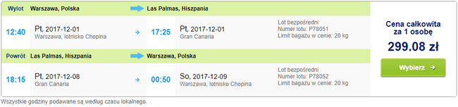 czarter z Warszawy do Las Palmas