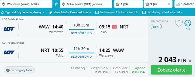 rezerwacja lotów z Warszawy do Tokio