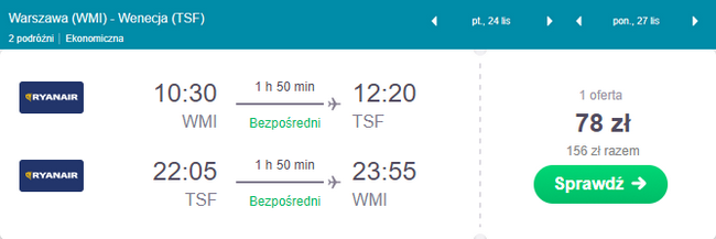 rezerwacja biletów z Warszawy do Wenecji