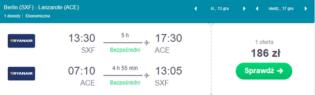 loty z Berlina na Lanzarote