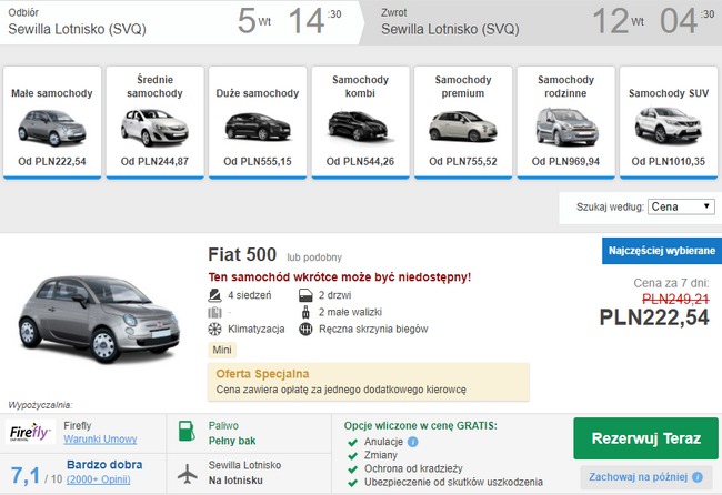 wynajęcie auta w Sewilli