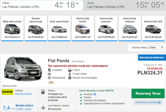 wynajem auta na Gran Canarii