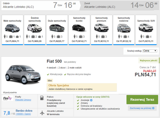 wynajem auta alicante